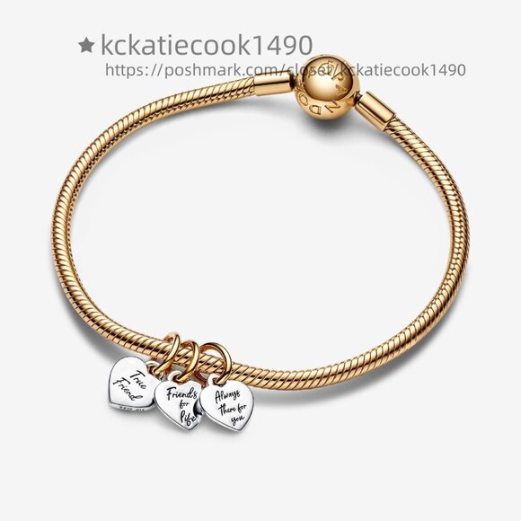 Pandora Two-tone Splittable Friendship Triple Dangle Charm - Picture 3 of 4